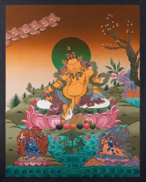 Dzambala Kubera Thangka Painting Followed By Palden Lhamo And Mahakala